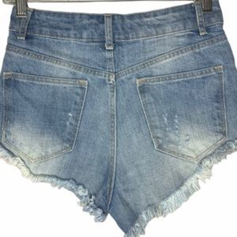 Divided H& M Distressed Super Short Fringed Booty Jeans - Picture 2 of 4